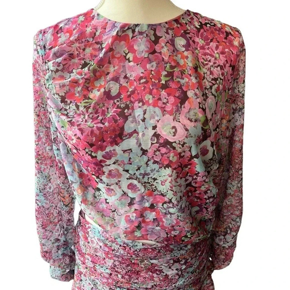 Zara (NWT) Floral Print Pink Mini Dress with Side Cut Out Size X-Large - Picture 2 of 10